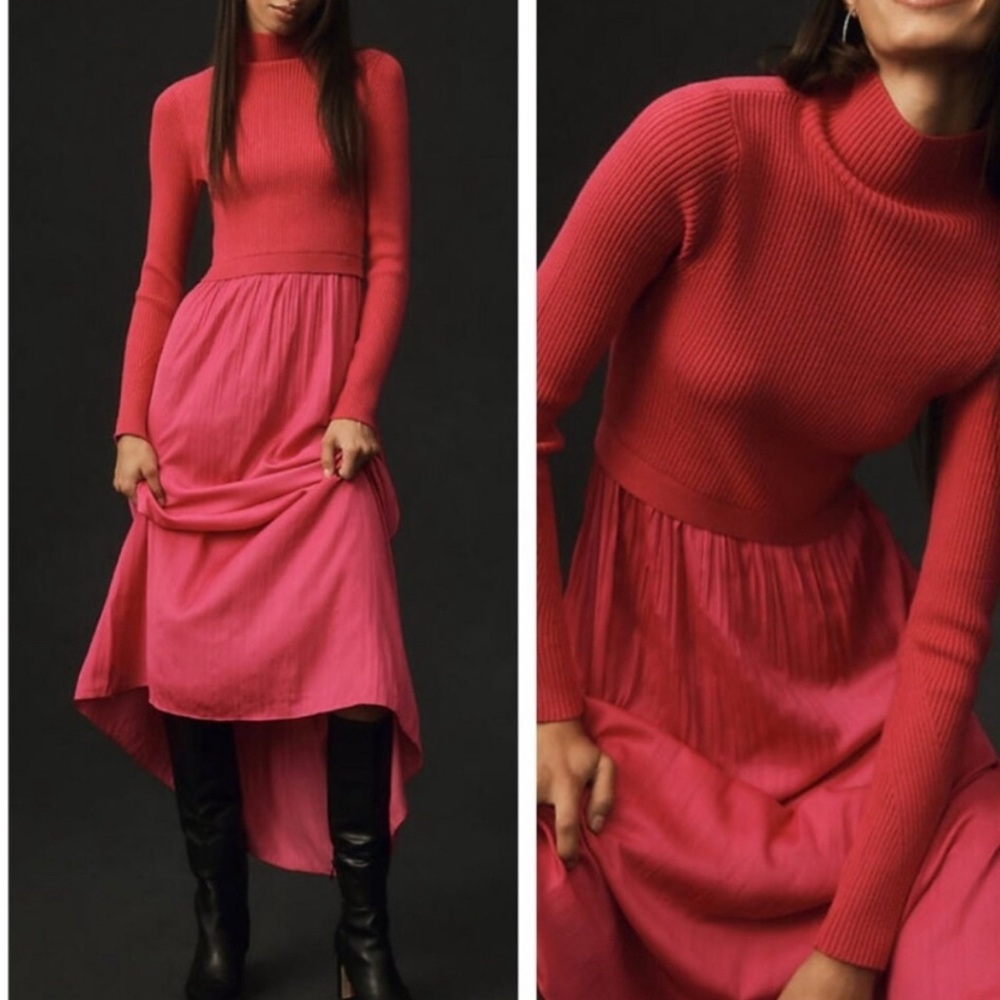 Anthropologie Thea Long-Sleeve Twofer Maxi Dress